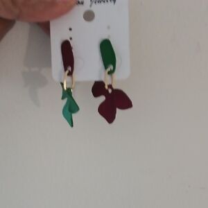 Elegant Green and Maroon Earrings